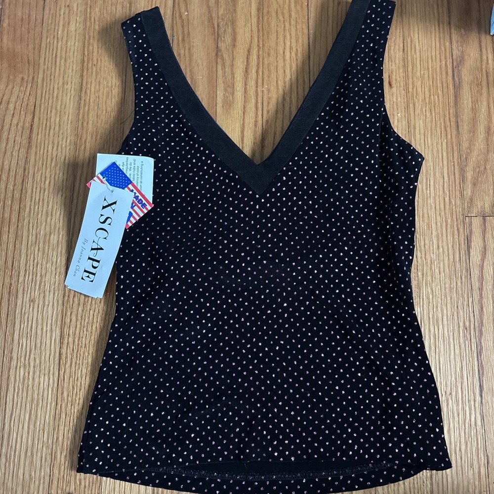 Xscape By Joanna Chen Y2K Top M Black Purple Rhinestone Bow‎ Tank Whimsigoth NWT